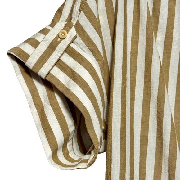 Madewell Collared Button Front Mini Tan Striped Cotton Poplin Shirt Dress XS - Picture 7 of 15